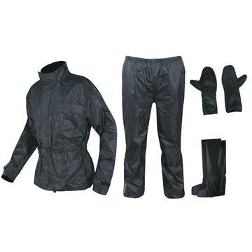 Waterproof Motorcycle Motorbike 4 pc Rain Suit Jacket Trousers Gloves Boots - biznimart